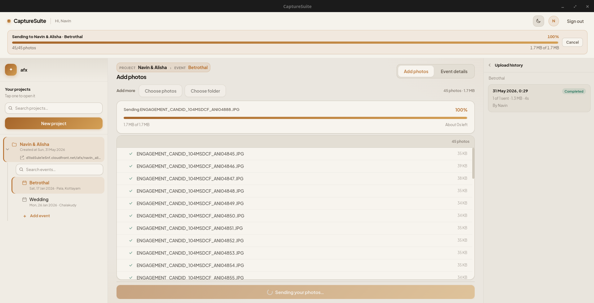 Desktop uploader secondary view